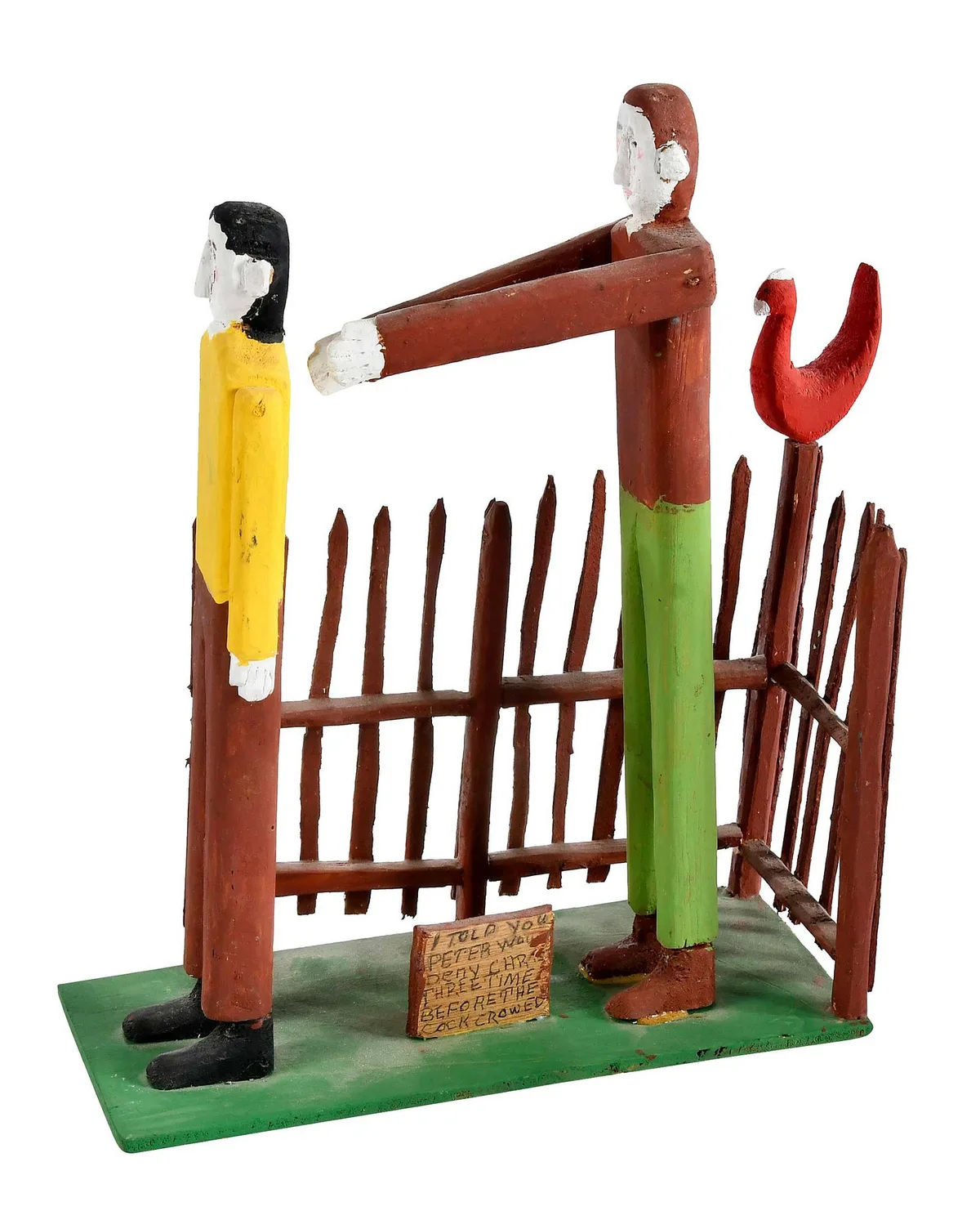 Fred Webster, I Told You Peter Would Deny Christ Three Times Before the Cock Crowed, carved and painted wood