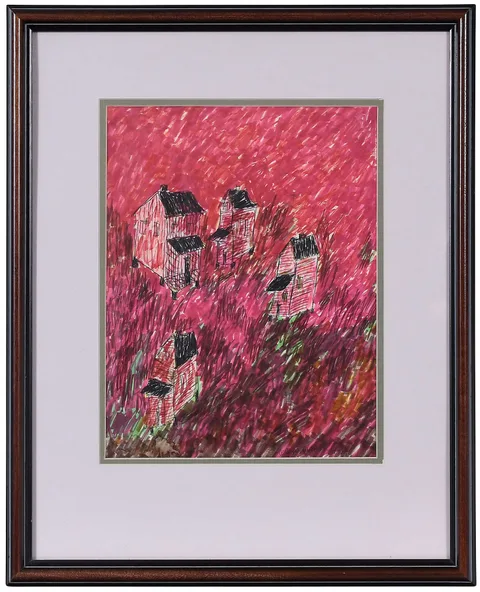 Beverly Buchanan, Fiery Shotgun Shacks, 1989, mixed media on paper