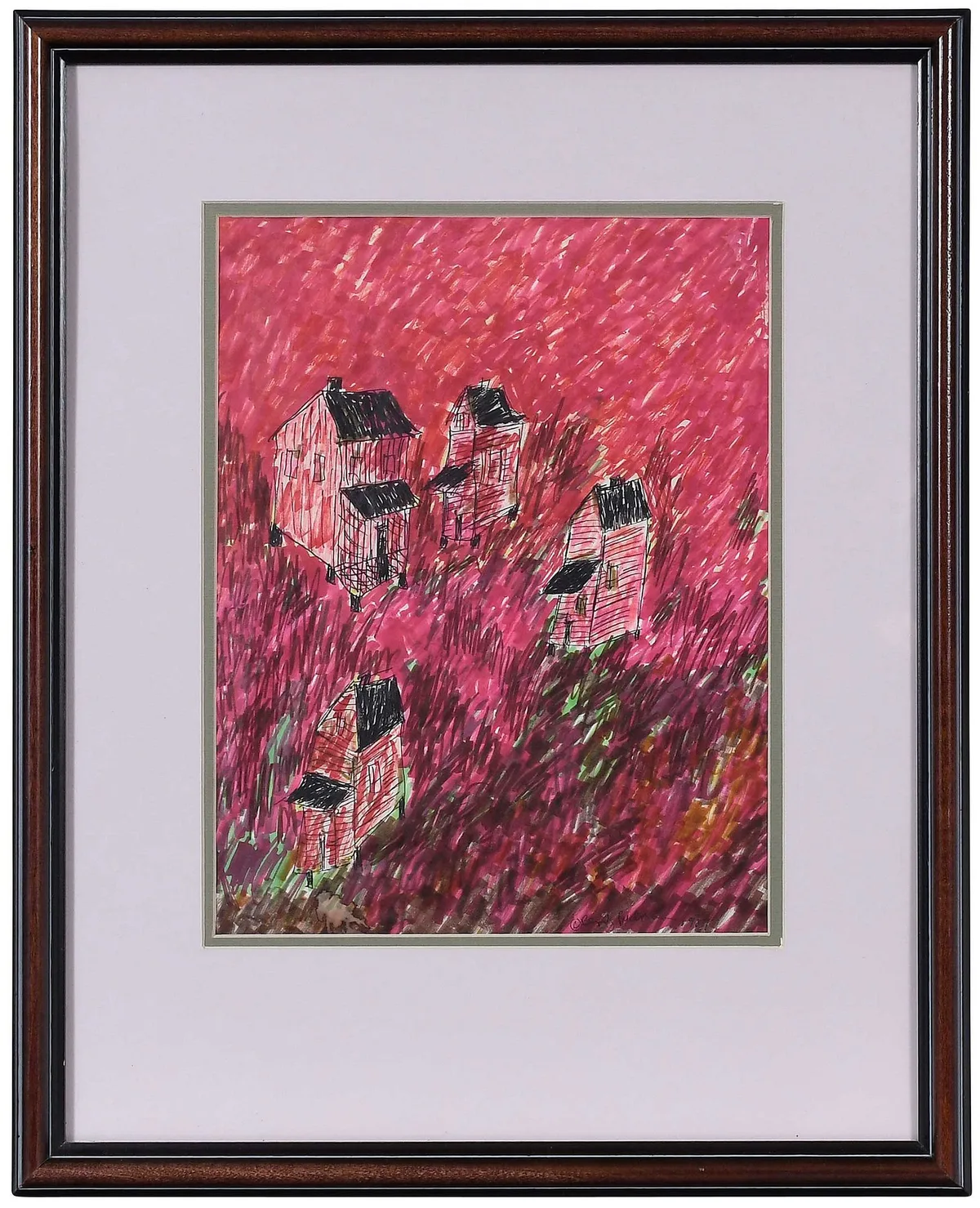Fiery Shotgun Shacks by Beverly Buchanan, 1989, mixed media on paper, sold Feb 2026