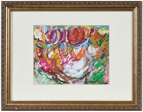 Beverly Buchanan, White China Bowl with Flowers, 2002, oil pastel on paper