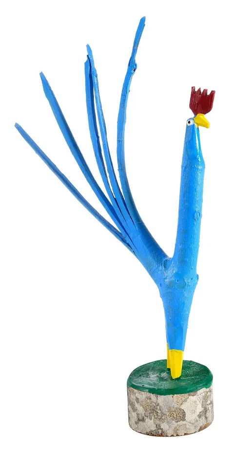 Minnie Adkins, Blue Rooster, 2017, carved and painted wood