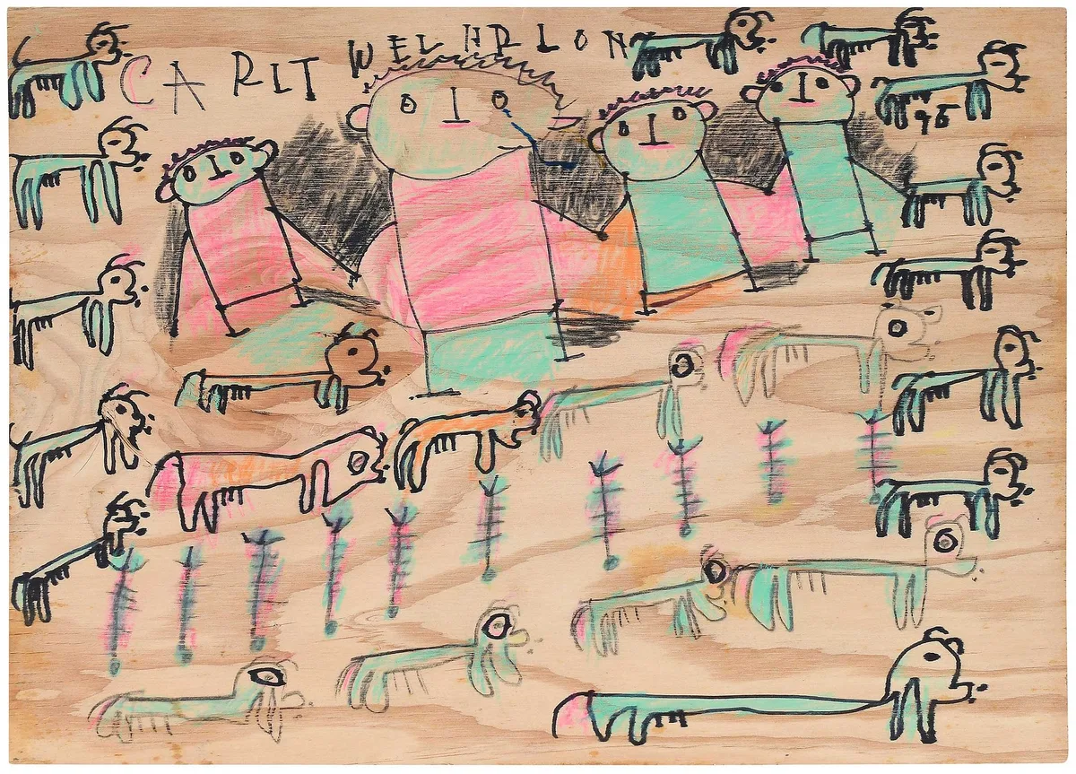 Carter Wellborn, Untitled Double-Sided Composition (Long Stick Dogs), marker on board