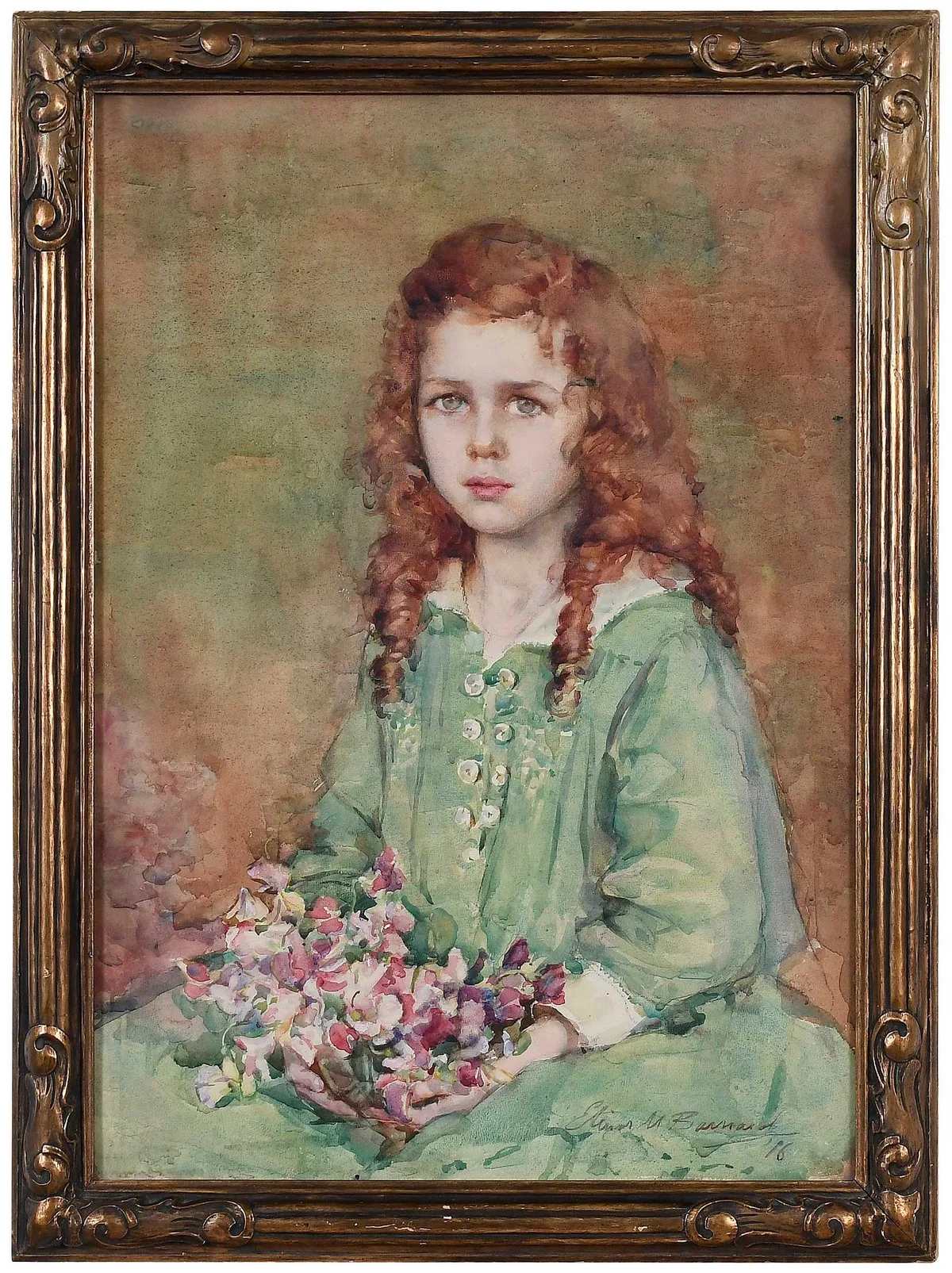 Elinor M. Barnard, Portrait of a Young Girl with Red Hair, Caroline, daughter of Robert Patterson of Dayton, Ohio, watercolor on paper