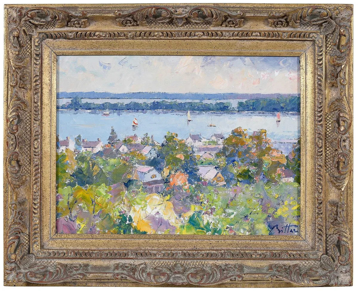 Pierre Bittar, View of an Inlet with sailboats, oil on linen