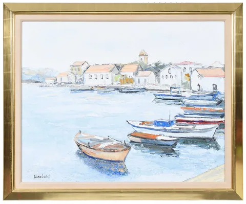 Renée Théobald, Barques de la petit port endormi, oil on linen