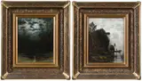 Paul Weber, A Pair of Landscapes: Haying and Moonlight, each signed lower left "P. Weber", Moonlight with illegible inscription canvas verso