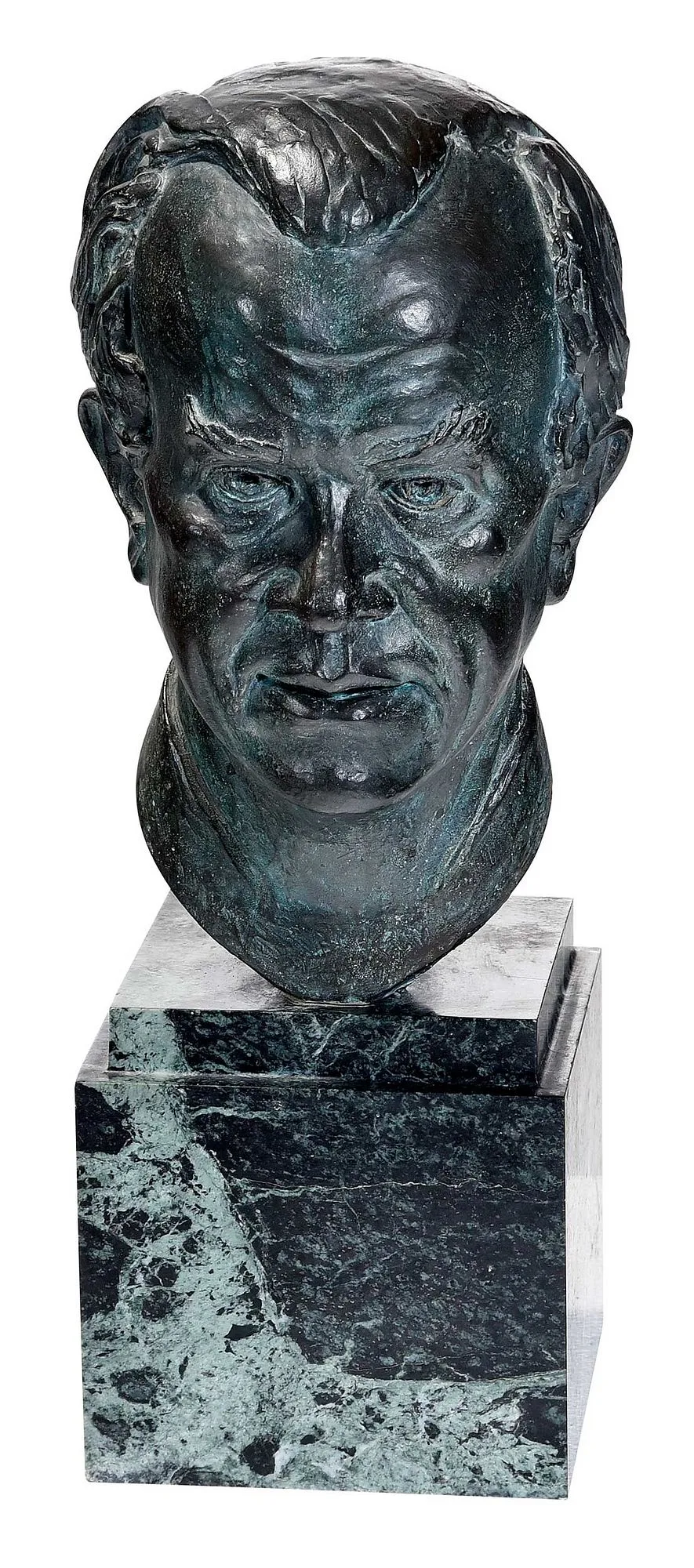 Peer Luise Stevens, Bust of Curator, Dr. Hereward Lester Cooke, patinated bronze on green marble base