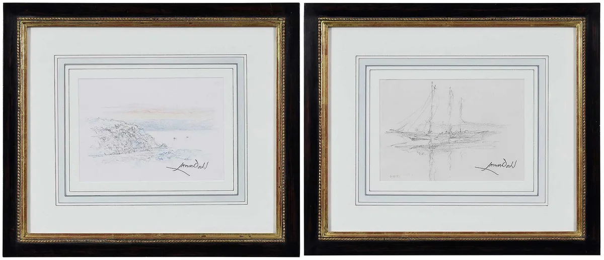 Two Works by Lamar Dodd, ink and color pencil on paper, sold Feb 2026