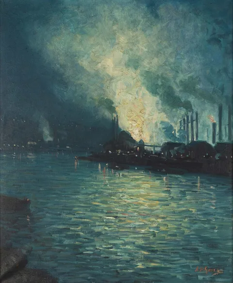 Aaron Harry Gorson, Pittsburgh Steel Mill Nocturne, Oil on canvas