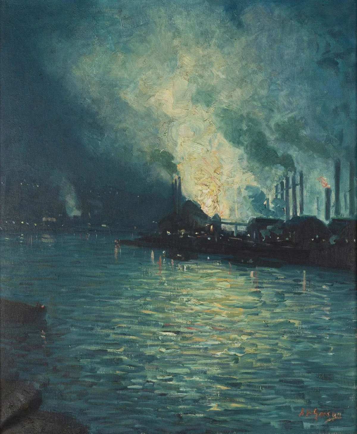 Aaron Harry Gorson, Pittsburgh Steel Mill Nocturne, Oil on canvas