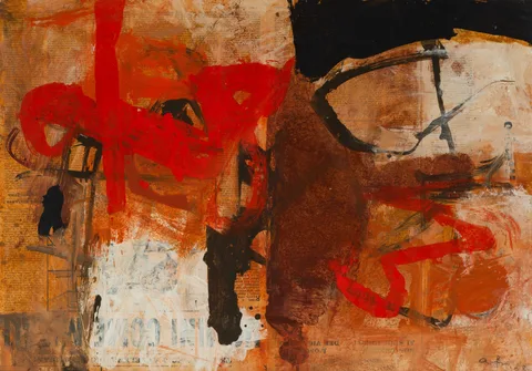 Afro Basaldella, Untitled, No. 16, Oil and mixed media on newspaper laid on canvas