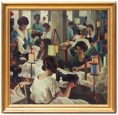 Alexander Oscar Levy, Women Sewing, Oil on canvas