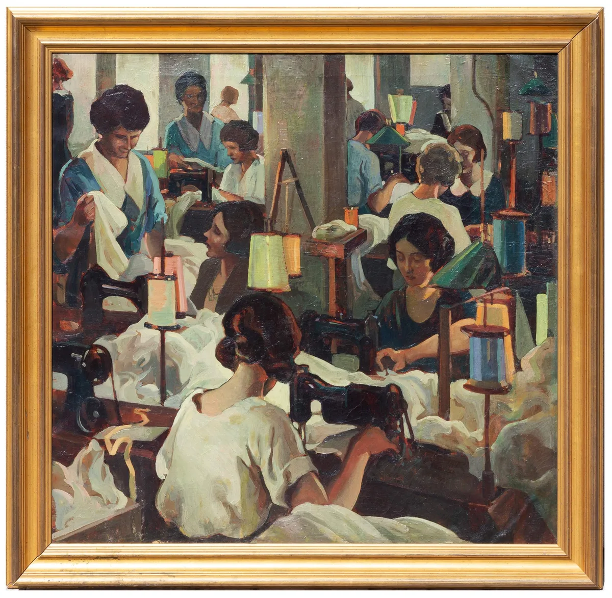Alexander Oscar Levy, Women Sewing, Oil on canvas