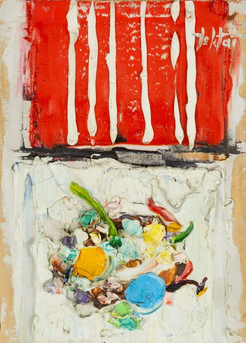 Abstract Still Life by Manoucher Yektai, oil on canvas, sold Sep 2021