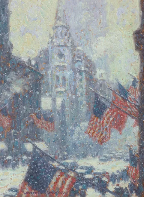 5th Avenue at 29th St. 'Blue Version' by Laurence A. Campbell, Oil on artist board, sold Mar 2023