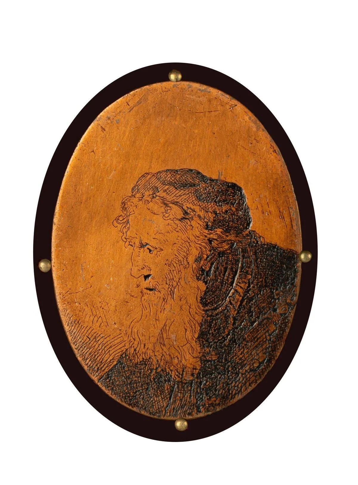 Ferdinand Bol, Bearded Old Man, circa 1640, original copper plate for the etching of the same title