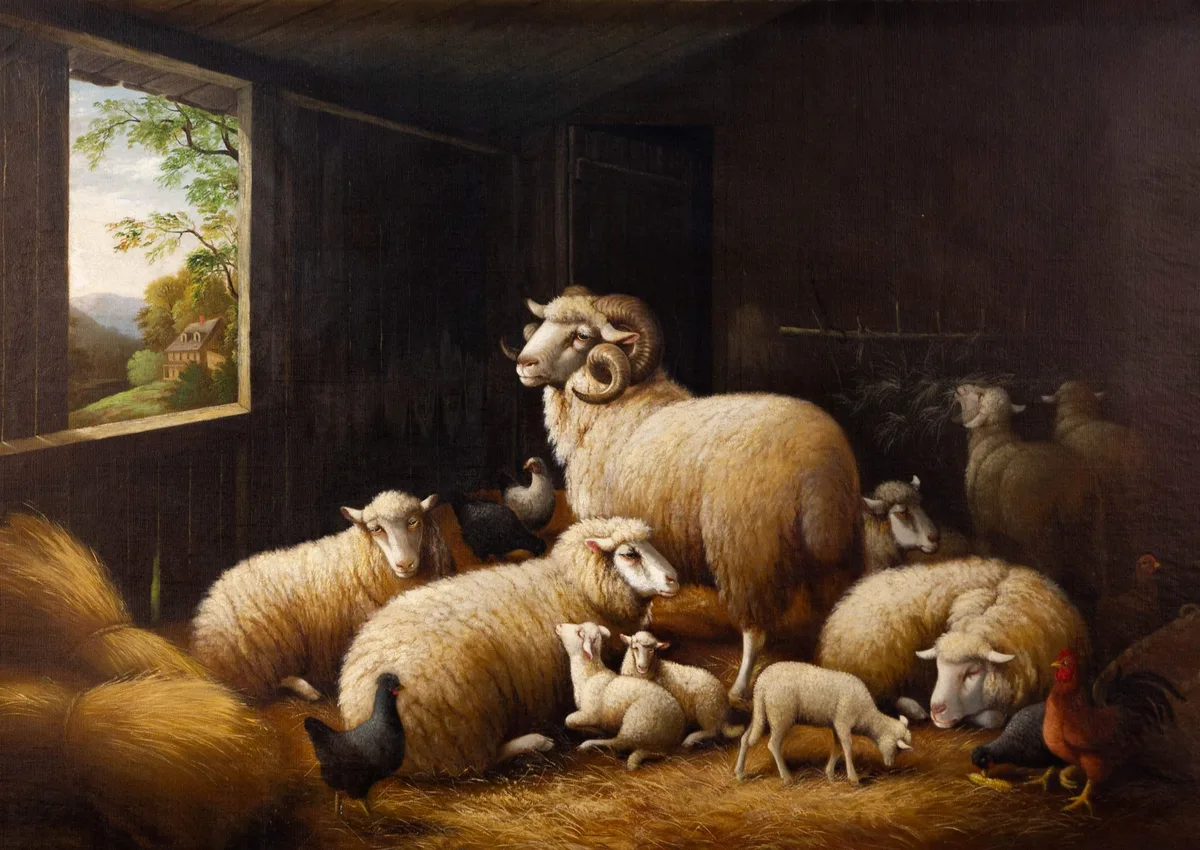 Susan Waters, Barnyard Gathering, Oil on canvas
