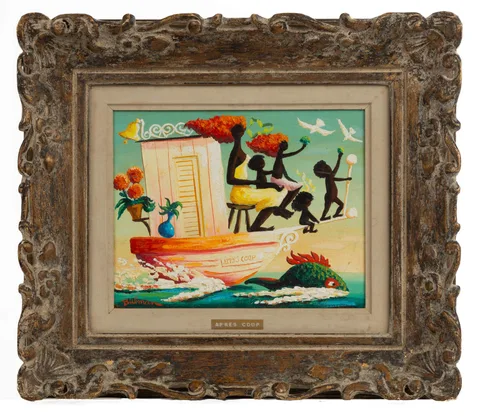 Apres Coup by Orville Bulman, Oil on board, sold Mar 2025
