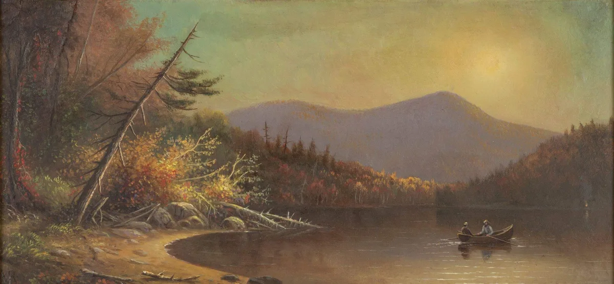 Augustus Rockwell, Adirondack Lake Scene, Oil on artist board