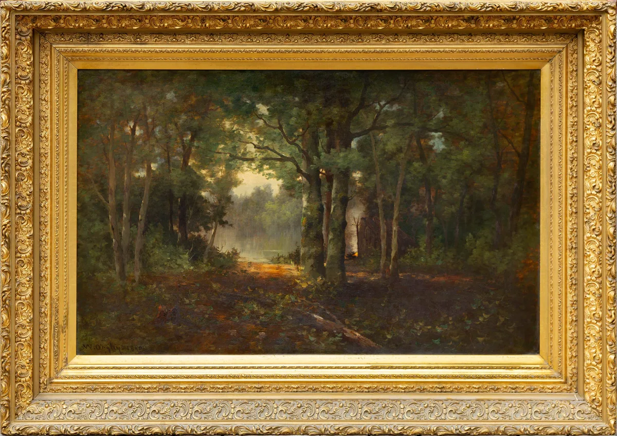 William Ongley, A Camp in The Adirondack Woods, Oil on canvas