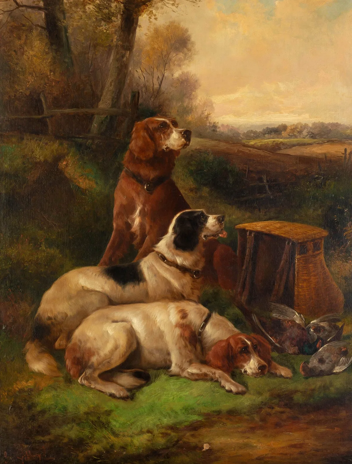 John Gifford, Spaniels Hunting Ducks, Oil on canvas