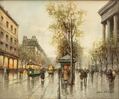 Antoine Blanchard, Boulevard De La Madeleine, circa 1970, Oil on Canvas
