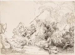 The Large Lion Hunt by Rembrandt Harmensz van Rijn, 1641, Pierre-François Basan Rework Etching on Laid Paper, with Watermark, sold Sep 2026