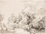 Rembrandt van Rijn, The Large Lion Hunt, 1641, Pierre-François Basan Rework Etching on Laid Paper, with Watermark