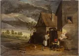 David Teniers the Younger, Village Scene with a Man Eating Mussels, Oil on Panel, Ca. 17th/