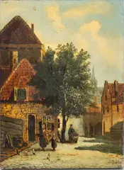 Antwerp Street Scene by Jan Jacob Spohler, 1850, Oil on Mahogany Panel, sold Sep 2026