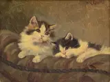 Benedikt "Benno" Kögl, Kittens On A Pillow, Oil on Board
