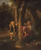 Friedrich Edouard Meyerheim, Hide and Seek, Oil on Canvas, Ca.