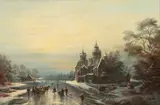 Herbert Duttler, Skating Scene, circa 1980, Oil on Canvas