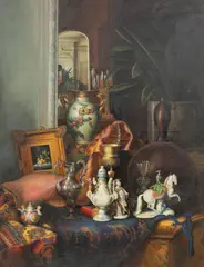 Blaise Alexandre Desgoffe, Interior Still Life, circa 1980-90, Oil on Canvas