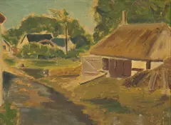 Orla Johansen, Barn At Hjelmerupgård, 1950, Oil on Canvasboard