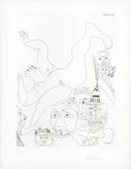 Television: Gymnastique Au Sol, Avec Spectateurs, from La Serie 347 by Pablo Picasso, 1968, Etching on Rives Paper, offered Jul 2026