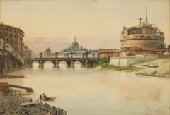 Juan Giménez Martín, Castel Sant'Angelo, Roma, circa 1880-90, Watercolor on Paper