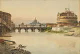 Juan Giménez Martín, Castel Sant'Angelo, Roma, circa 1880-90, Watercolor on Paper