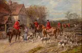 Heywood Hardy, Hounds and Horsemen at an Inn, Oil on Canvas