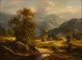 Ludwig Muninger, Alpine Mountainscape, Oil on Canvas