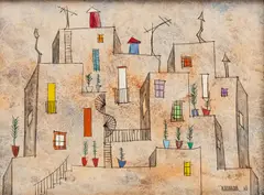 Leonardo Nierman, Vecinidad, 1960, Acrylic on Masonite