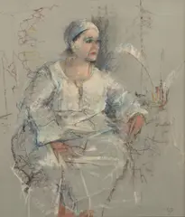 Richard Jerzy, Untitled, Mixed Media on Paper, Portrait of a Seated Woman
