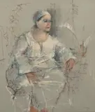 Richard Jerzy, Untitled, Mixed Media on Paper, Portrait of a Seated Woman