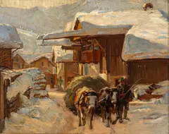 Irving R. Bacon, Oxen Hauling Hay, circa 1906-1910, Oil on Canvas