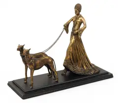 Demetre Chiparus, Untitled, Bronze Sculpture of an Woman Walking Her Dogs, Ca.