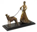 Demetre Chiparus, Untitled, Bronze Sculpture of an Woman Walking Her Dogs, Ca.