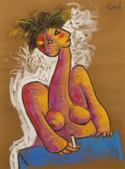 Untitled by V. Saul, Pastel on Paper, Neo Expressionist Style Portrait, offered Jul 2026