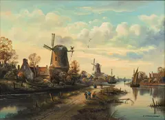 Horst Baumgart, Dutch Canal Scene, Oil on Canvas, Ca. 1970s