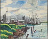 George R. Graveldinger, Detroit River Dock Scene, 1976, Oil on Canvas