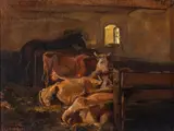 Irving R. Bacon, Barn Interior, circa 1906, Oil on Canvasboard